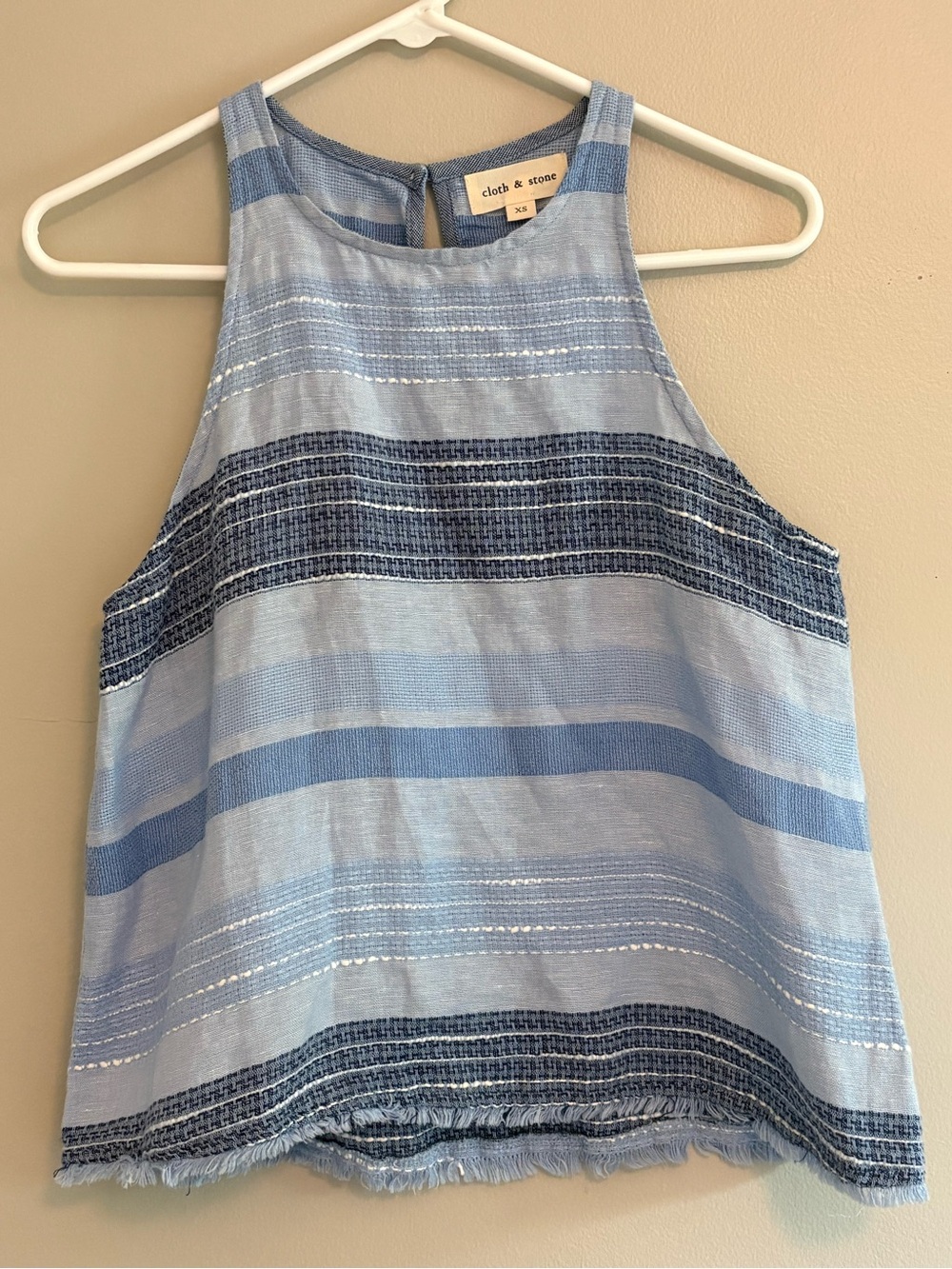 Cloth & Stone XS Blue Linen Blend Striped Sleeveless Tank Top Boho Anthropologie